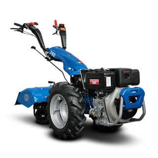 Motocultor azul con motor diésel para obras y jardín